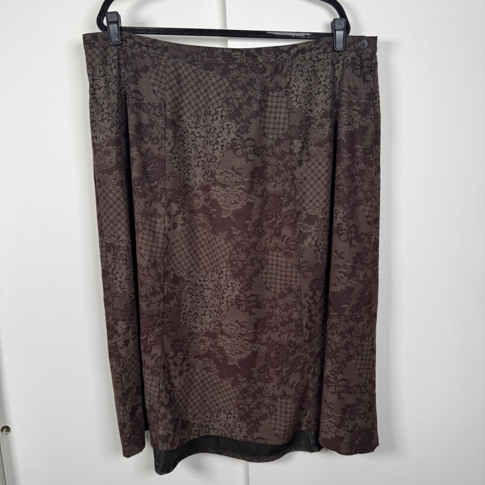 Notations Woman Brown Floral Lace Print Midi Skirt Plus Size 2X